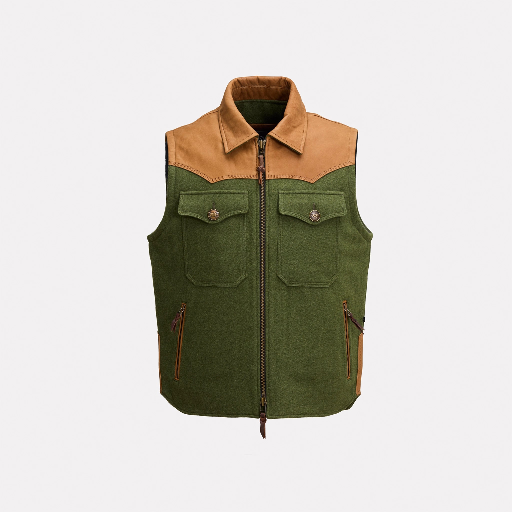 GAUCHO VEST - Green and Leather