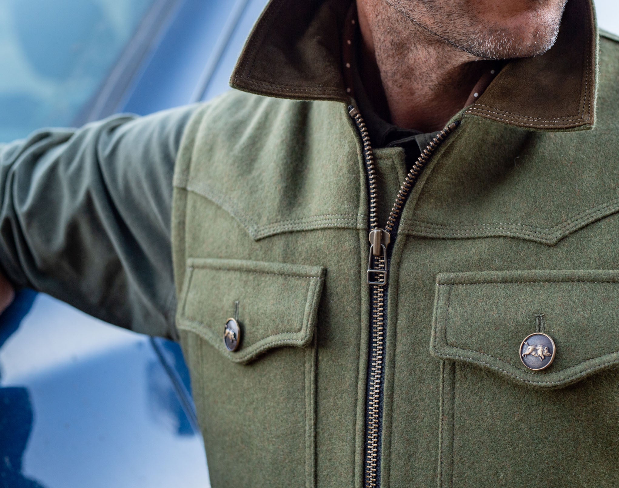 Gaucho Vest - Merino wool and sheep suede