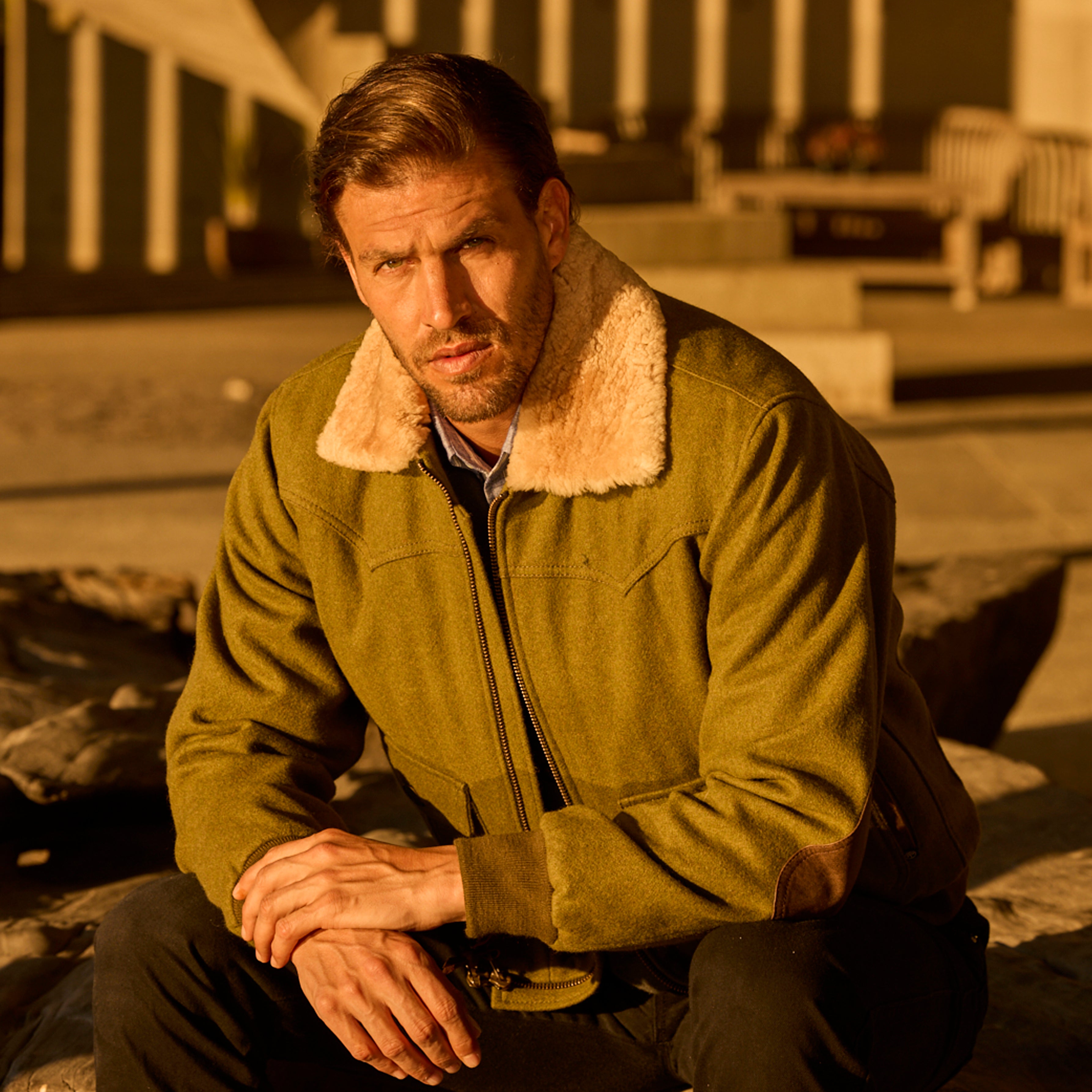BOMBER LAMB COLLAR JACKET - Green Tewün