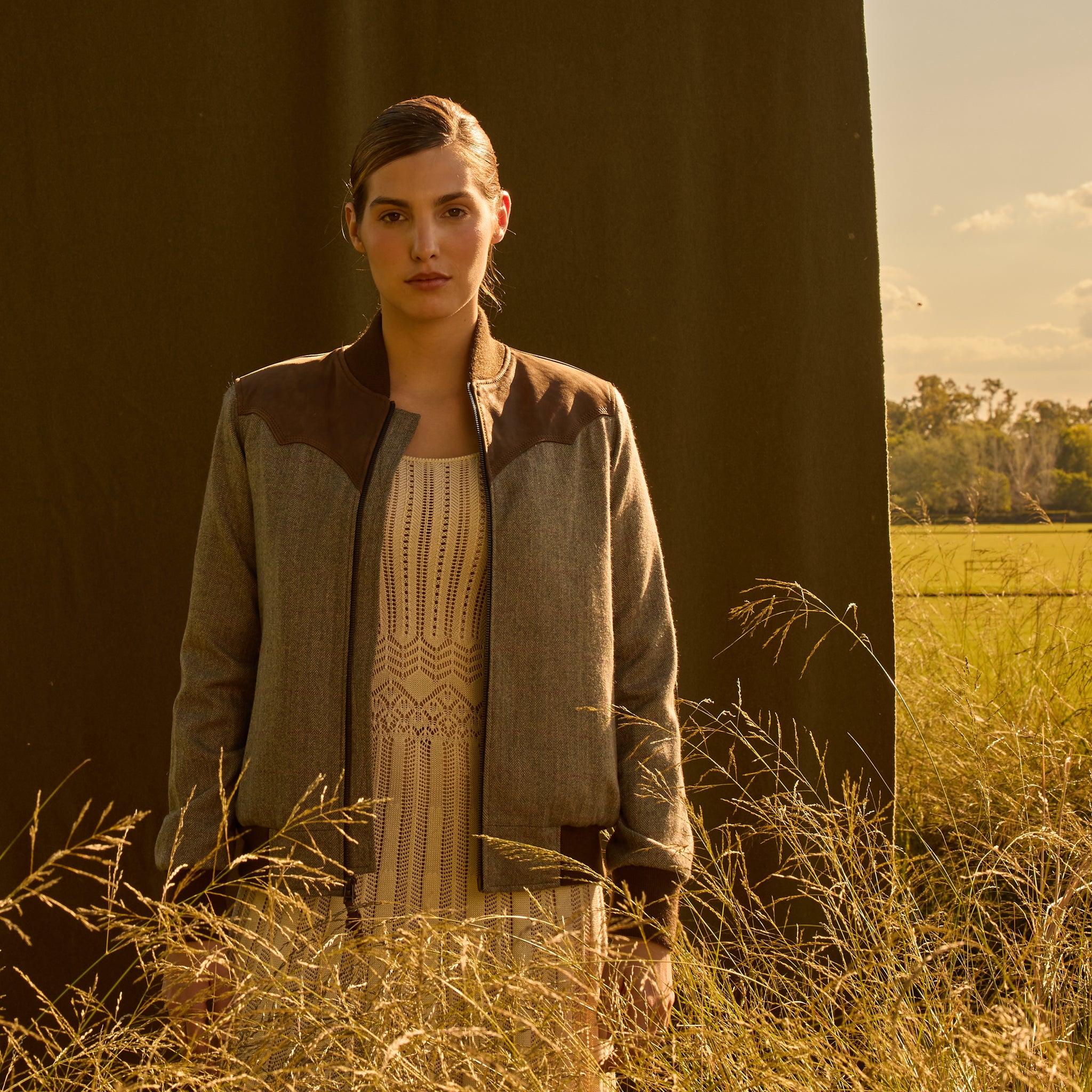 BOMBER PIONERO JACKET - Light Gray Herringbone
