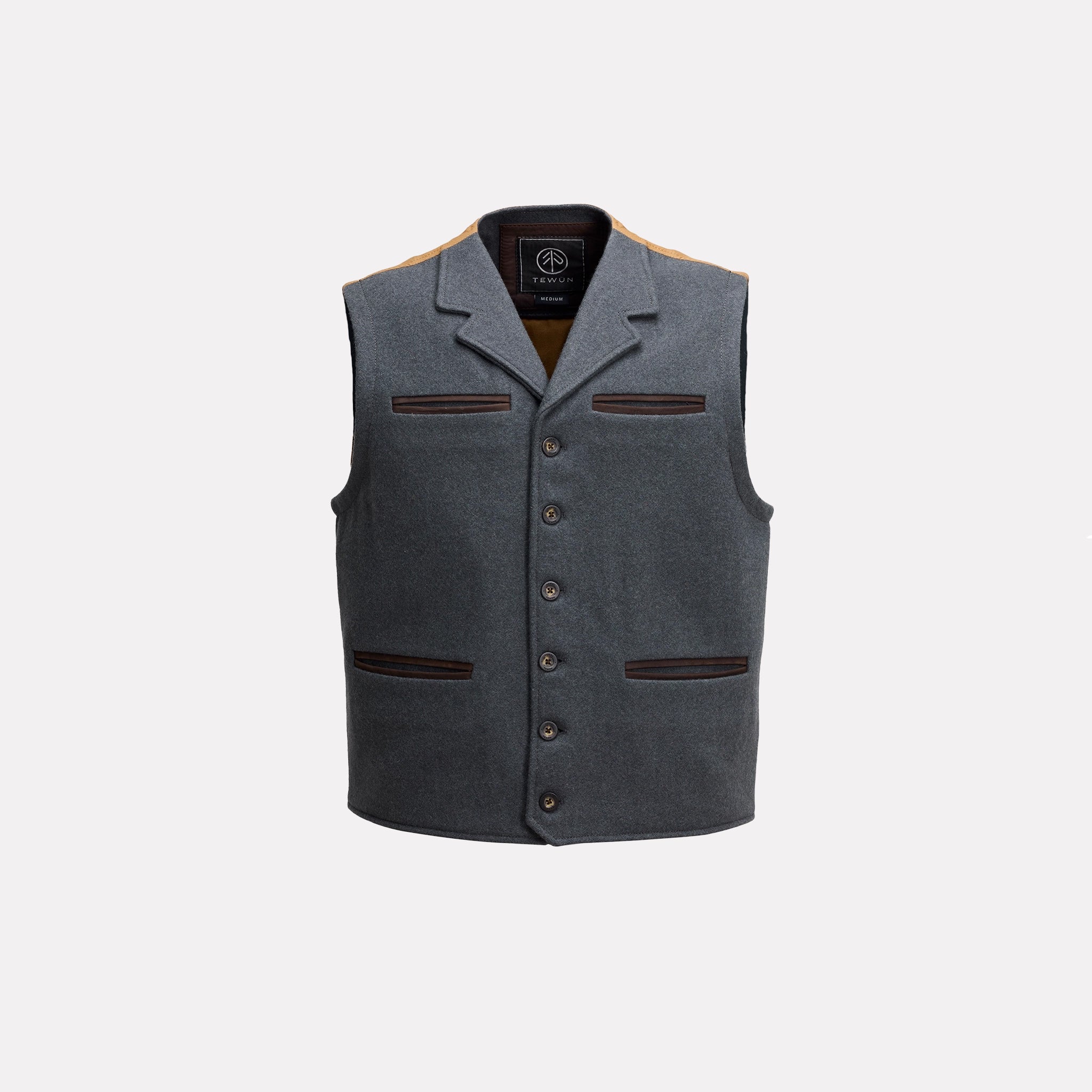 Patron Vest Lavanda — Patagonian merino wool and cowhide leather — Tewün Patagonia
