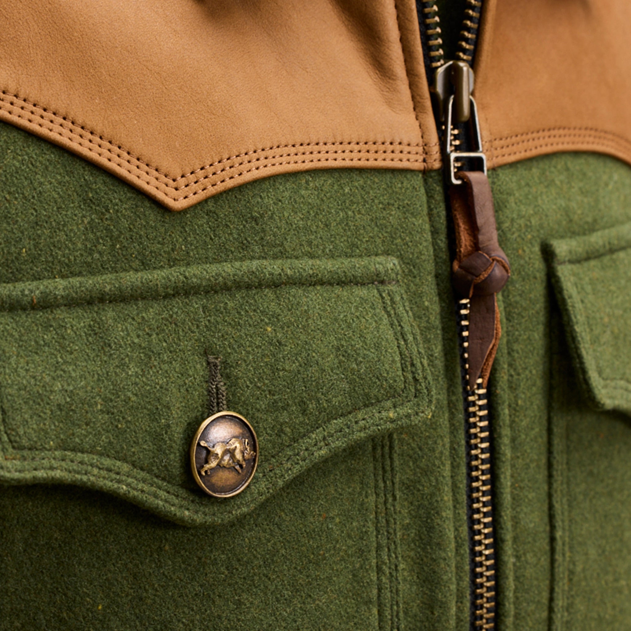GAUCHO VEST - Green and Leather