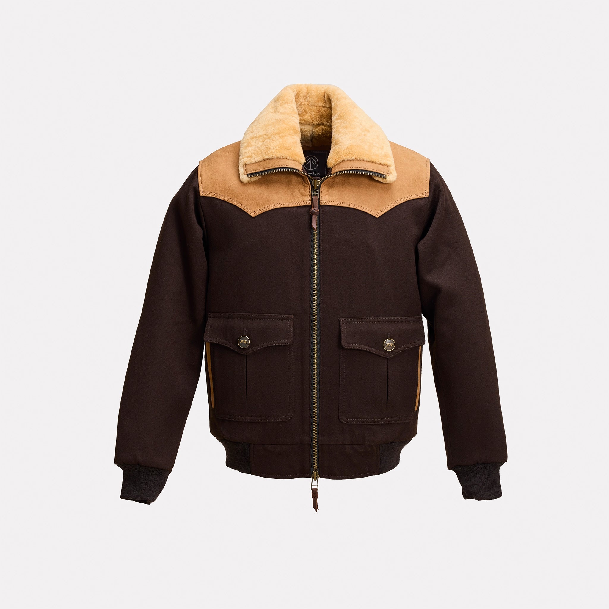 Bomber Condor Jacket Dark Brown — capote militar wool and buffalo leather — Tewün Patagonia