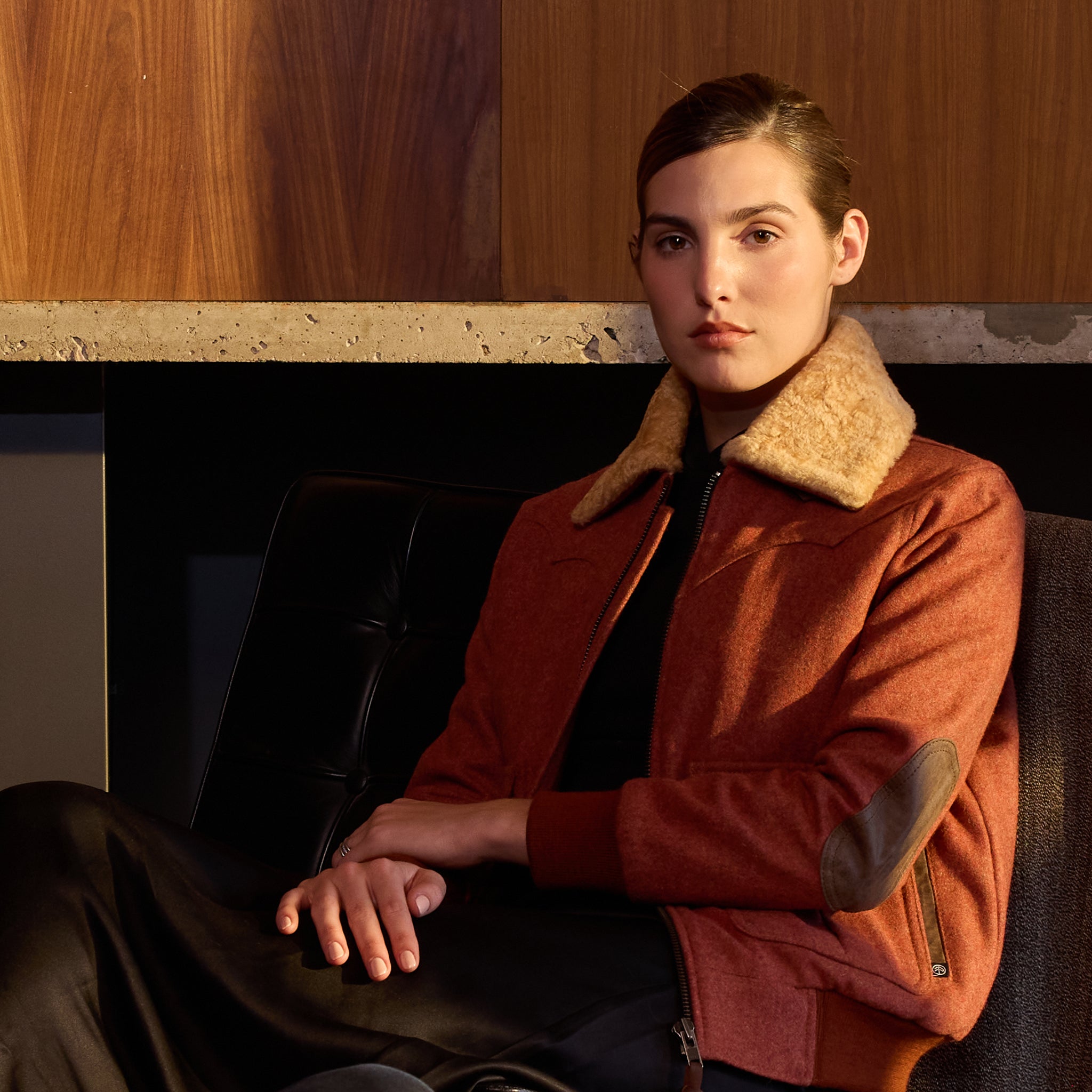 BOMBER LAMB COLLAR JACKET - Lenga