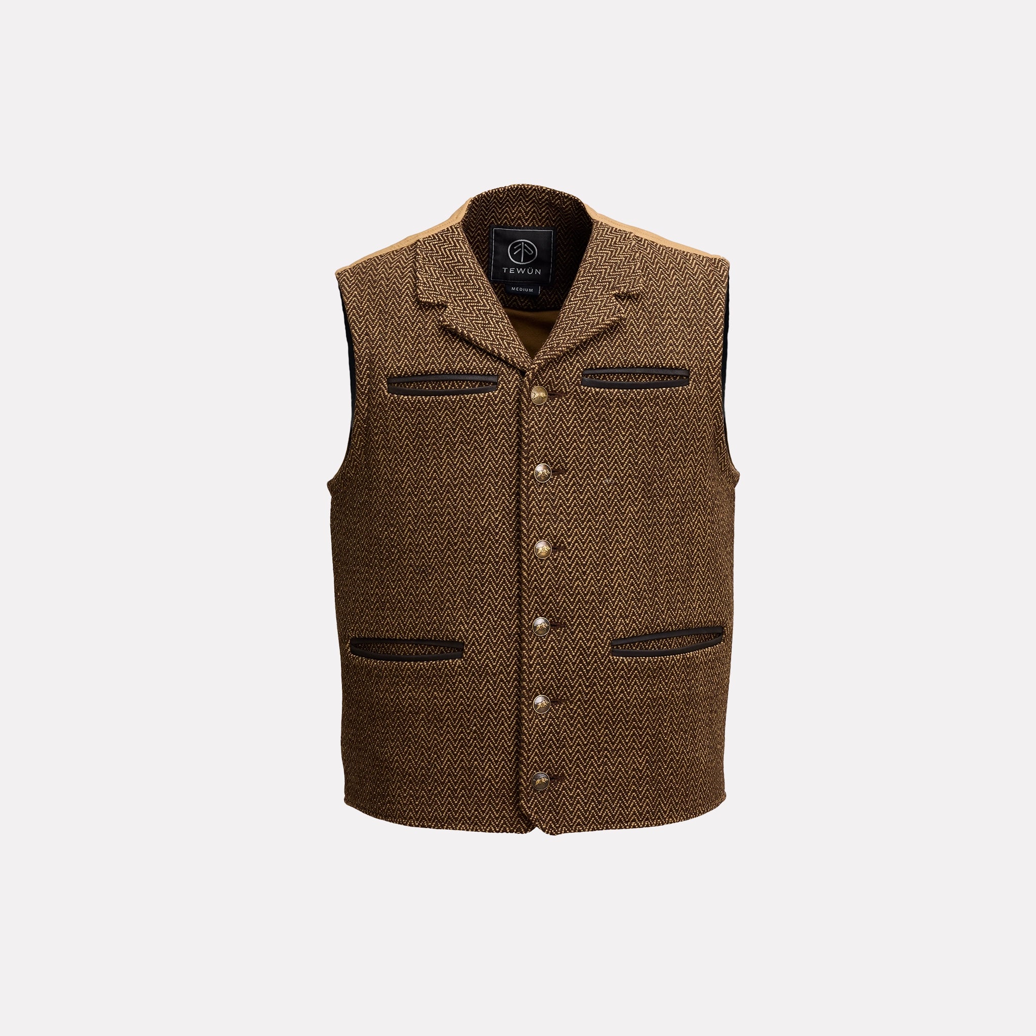 Patron Vest Bison Herringbone — wool herringbone and cotton gabardine — Tewün Patagonia